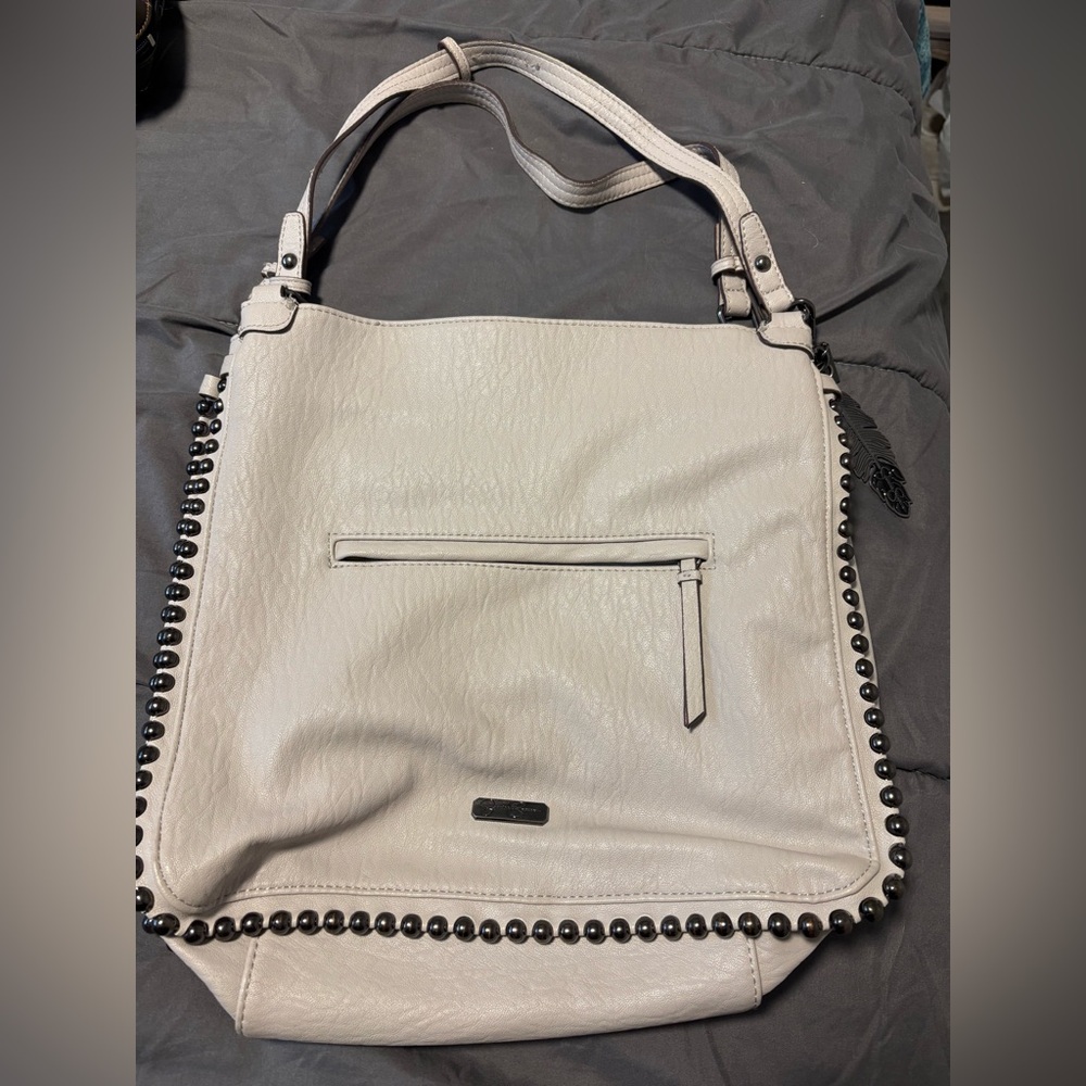 Jessica Simpson Shoulder Bag Cream Studded Tote Purse Handbag